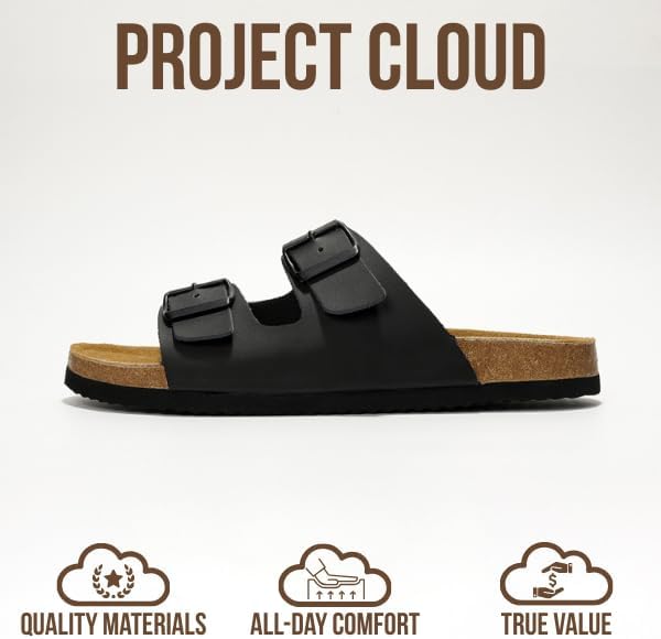 Мужские сандалии Project Cloud из 100 натуральной кожи с амортизирующей стелькой из натуральной пробки, сандалии с двумя ремешками и пряжками, летние нескользящие (Heritage), черный — фото 3