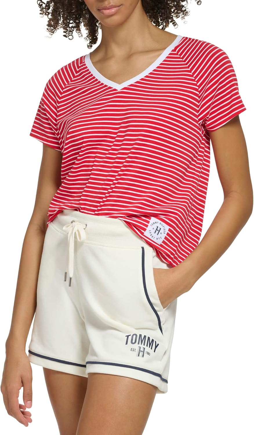 

Женская рубашка Tommy Hilfiger с V-образным вырезом и рукавом реглан, Marigold Combo