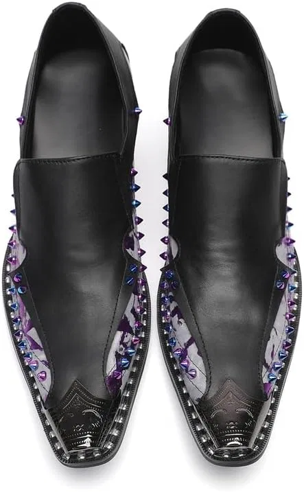 Лоферы мужские кожаные с блочным каблуком, Black/Purple Dacnakby — фото 3