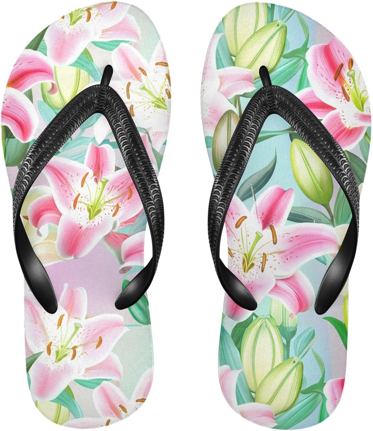

Розовые белые шлепанцы с лилиями, пляжные вьетнамки для душа, резиновые нескользящие летние тапочки для женщин и мужчин Sinestour