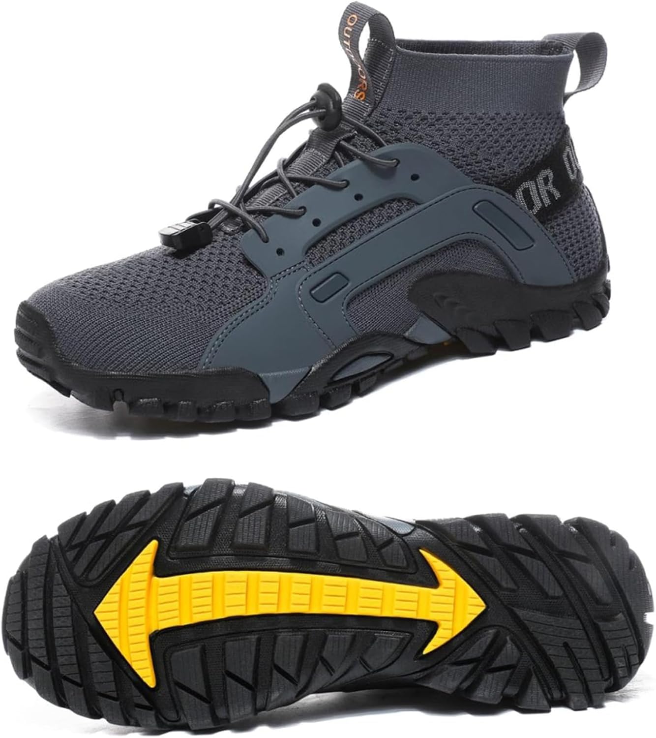 

Мужские походные водные кроссовки Нескользящие дышащие большие размеры Носочные кроссовки для активного отдыха, бега, треккинга и прогулок Nigxwns, серый