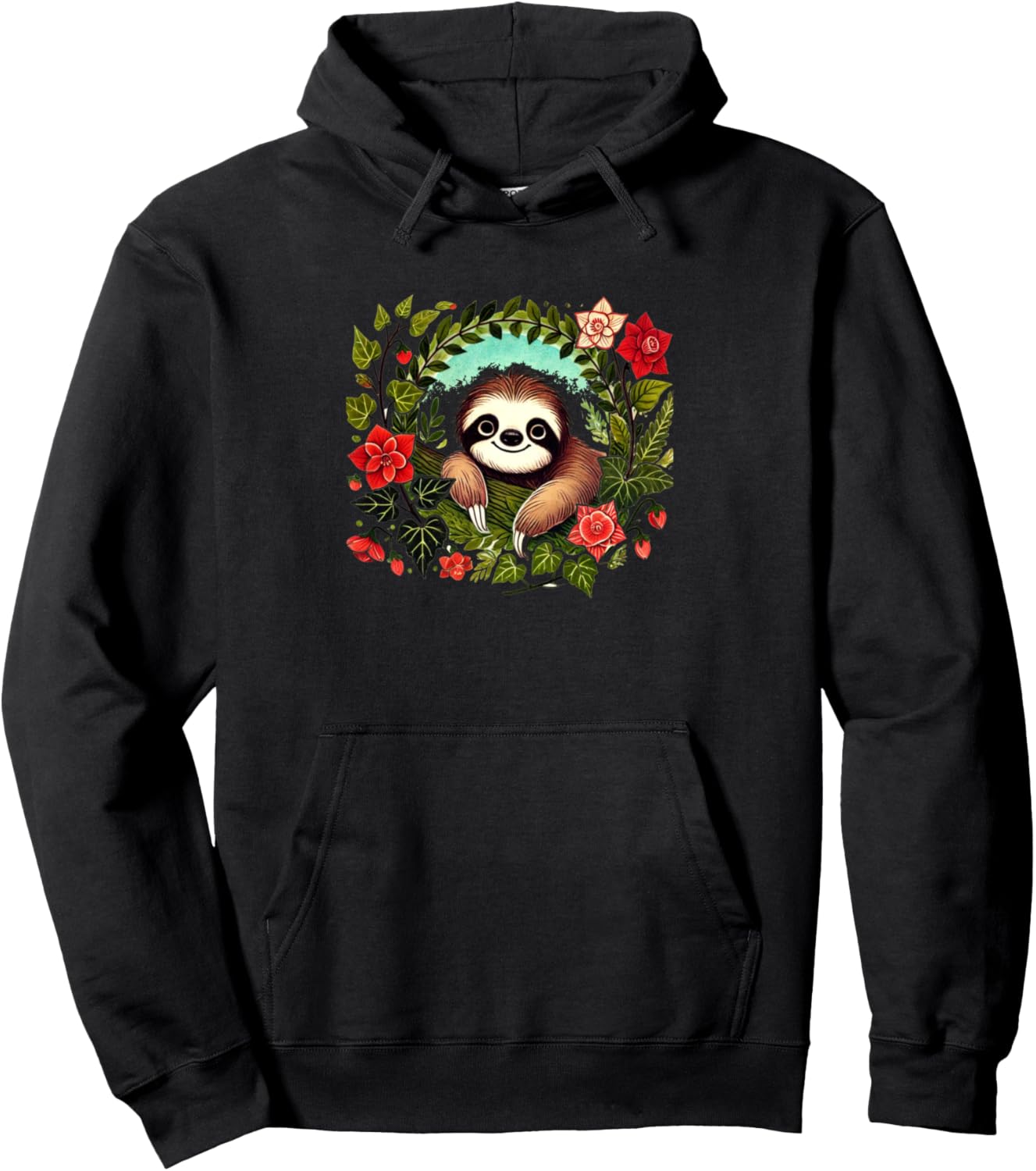

Худи с милым рисунком ленивца и бегонии, черный Sloths Flower Lovers Snugg