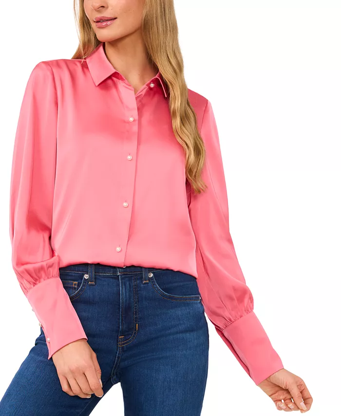 

Женская блуза из роскошного атласа с имитацией жемчужных пуговиц CeCe, розовый