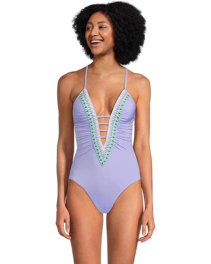 

Купальник BECCA Fiesta Clare Plunge One Piece, цвет Bellflower