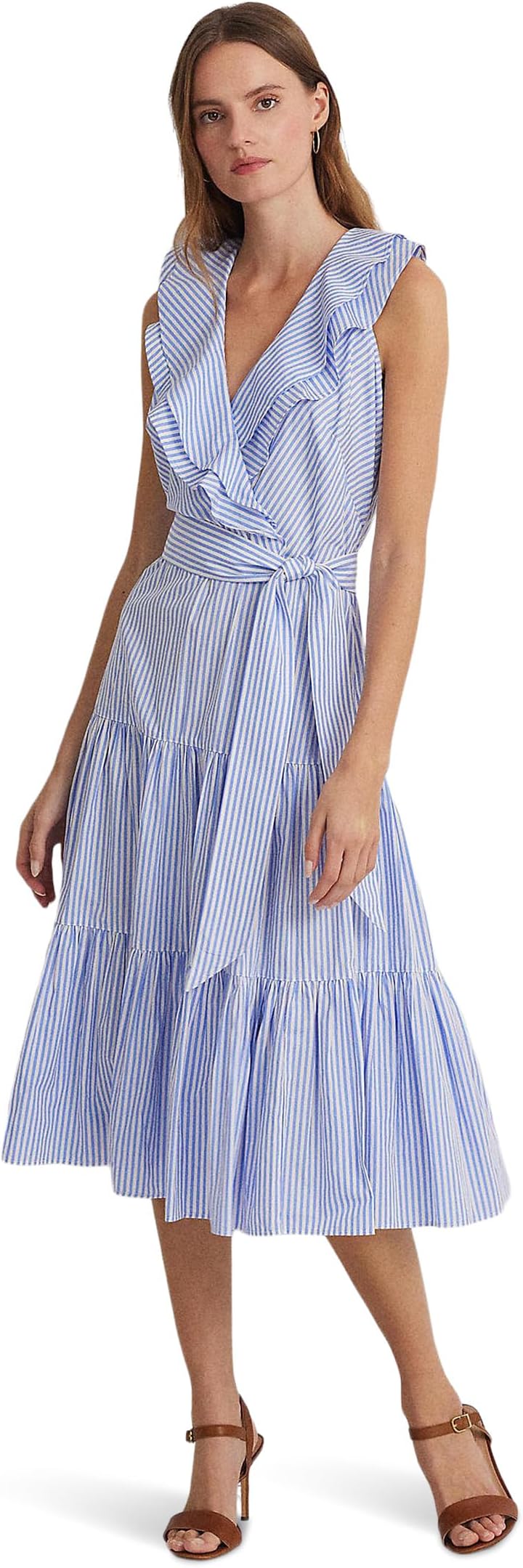 

Платье Lauren Ralph Lauren Striped Cotton Broadcloth Surplice Dress, цвет Blue/White