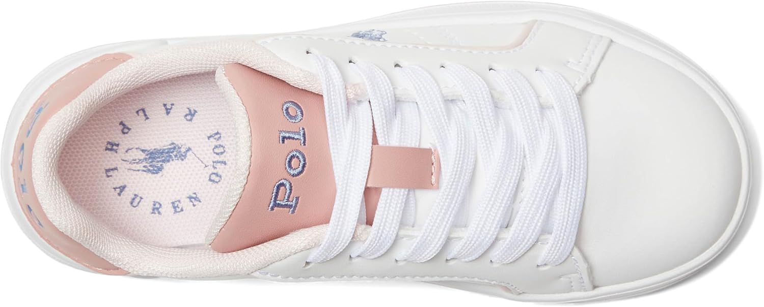 Кроссовки POLO RALPH LAUREN Girl's Heritage Court III (Little Kid), белый/розовый — фото 2
