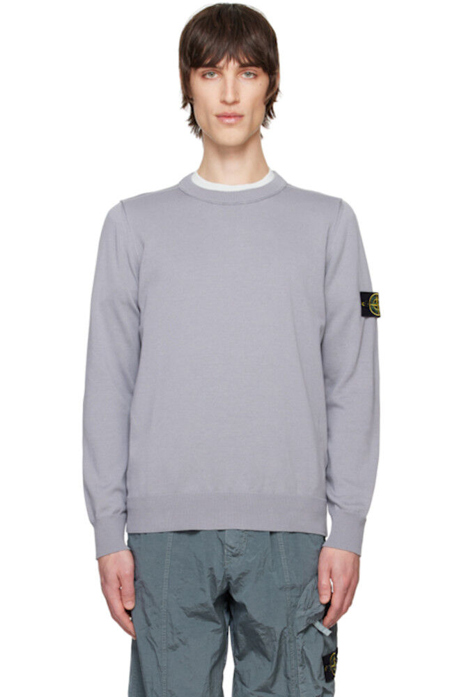 

Серый мягкий свитер из органического хлопка с круглым вырезом Stone Island