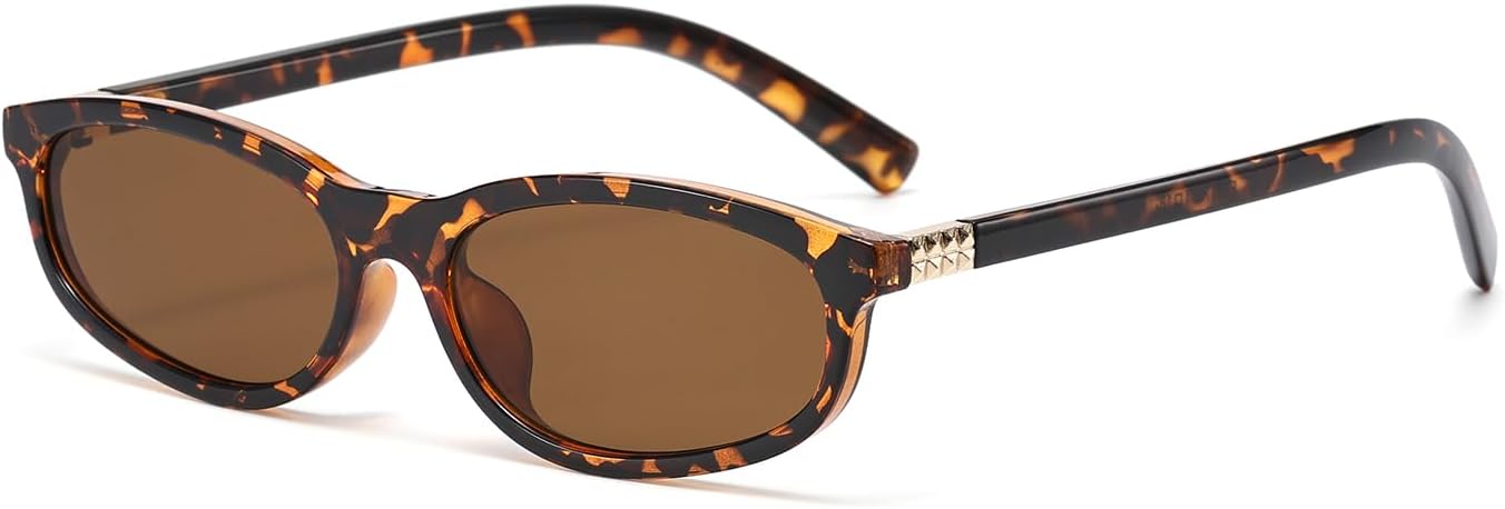 

Солнцезащитные очки HJSTES в стиле ретро, ​​овальные, модные, «кошачий глаз», винтажные, узкие, в стиле 90-х и Y2K. Дизайнерские солнцезащитные очки, A05 Leopard Frame/Brown Lens