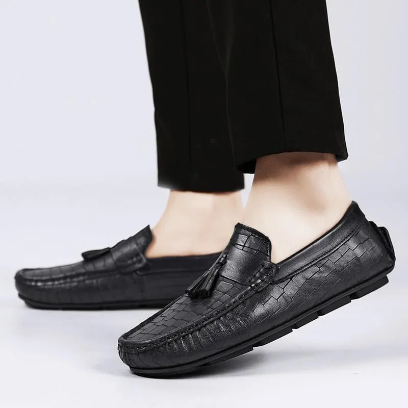 Мужские лоферы, кожа, с кисточкой, Anti-Slip Flexible Flat Heel, черный SayfuR — фото 4