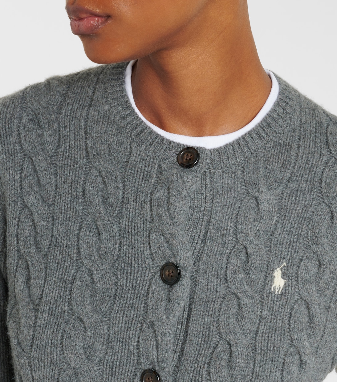 Кардиган из шерсти и кашемира с узором «косичка» Polo Ralph Lauren, Battalion Grey Heather — фото 4