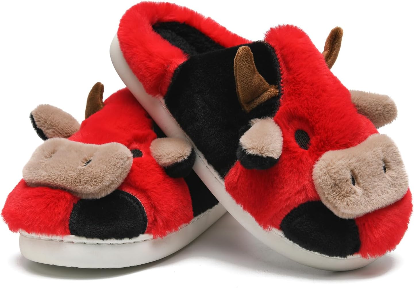 

Домашние тапочки Sharllen Fuzzy Cow для детей, милые пушистые тапочки в виде коровы, детская обувь для девочек и мальчиков, мультяшные тапочки для дома, для использования внутри и на улице, красный