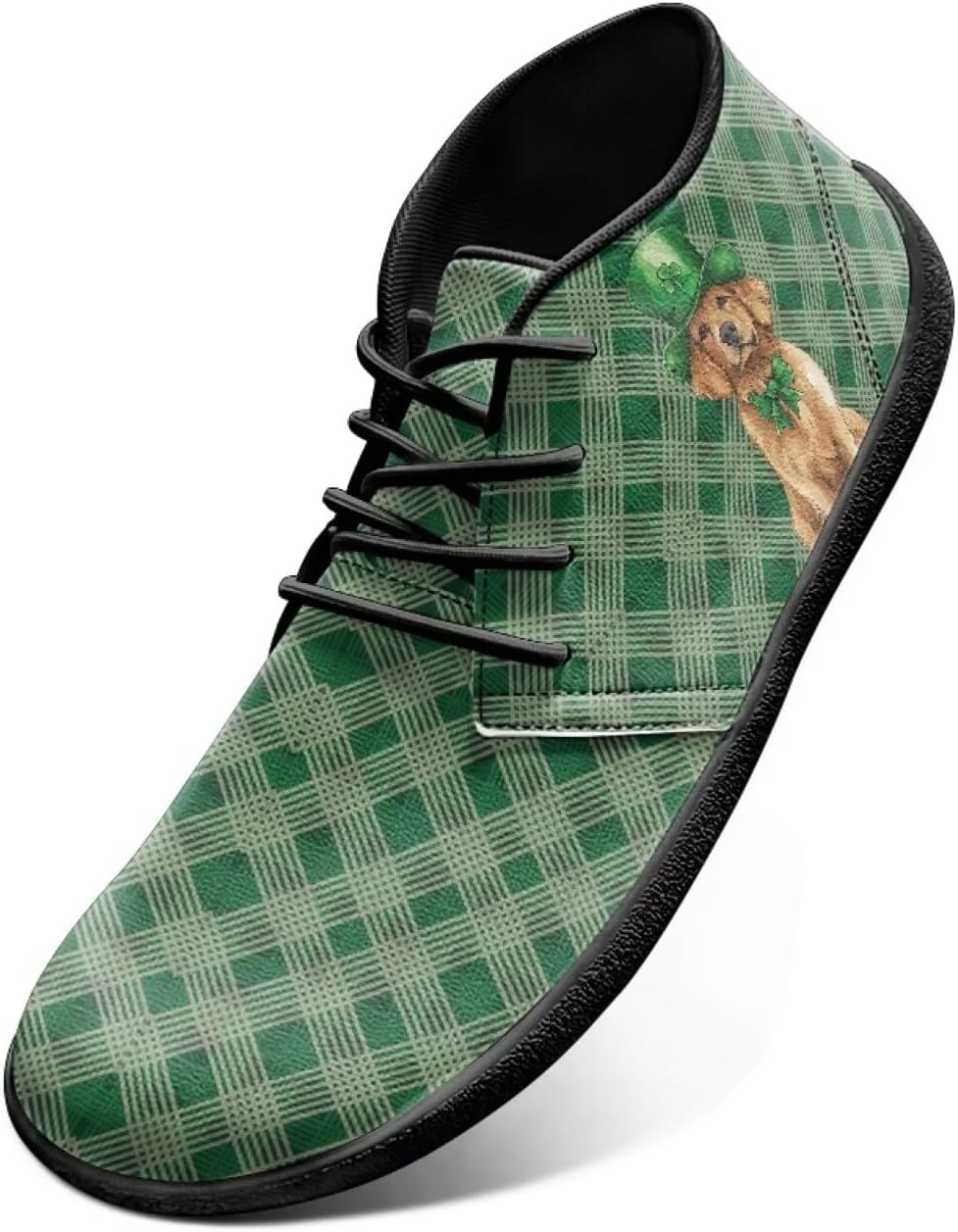 

Обувь для ходьбы ко Дню Святого Патрика - кроссовки с нулевым перепадом высоты подошвы, нескользящая обувь для путешествий для мужчин Watdotory, Puppy Leaf Plaid