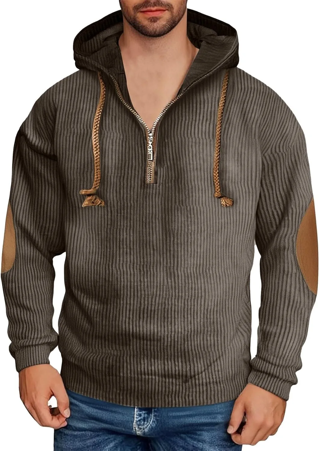 Мужской вельветовый худи Casual Quarter Zip с налокотниками — фото 3