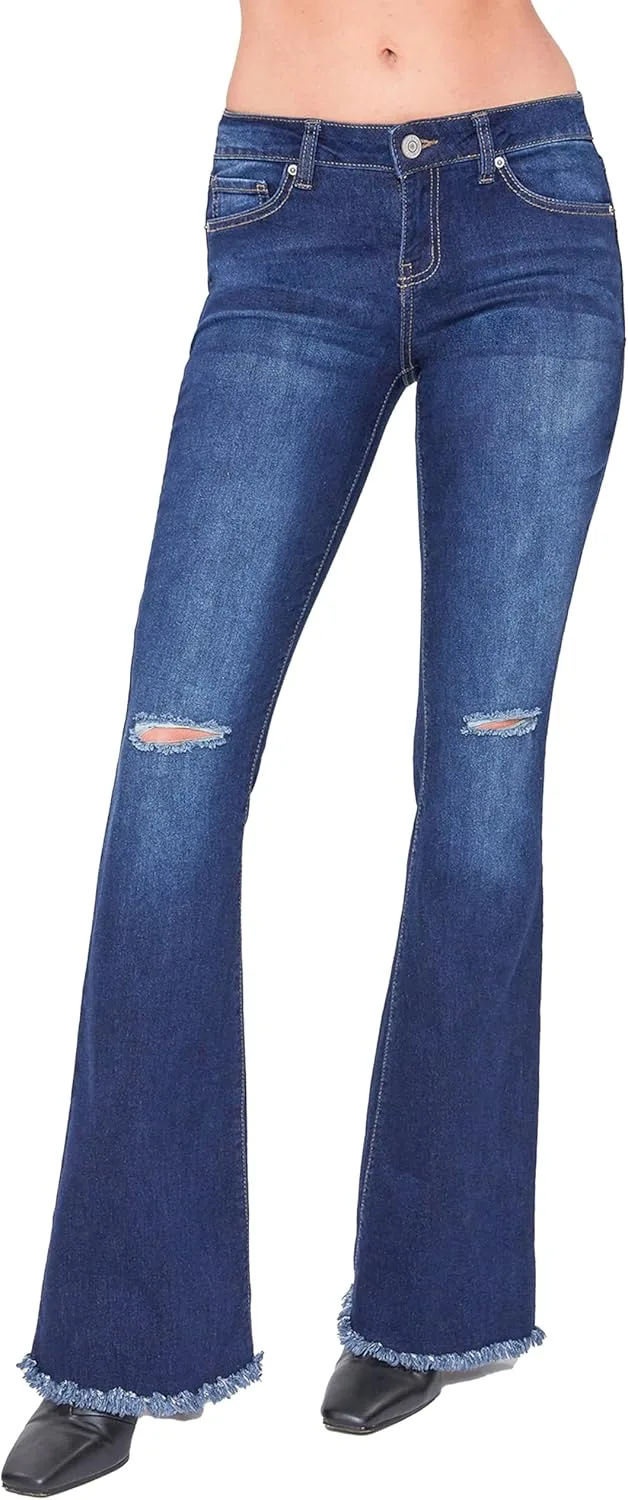 

YMI Women's 1-Button Low-Rise Fray Hem Flare