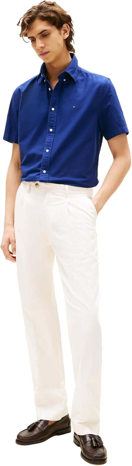Рубашки оксфорды Tommy Hilfiger Men's с коротким рукавом, классический крой, мужские рубашки на пуговицах, Preppy Navy — фото 3