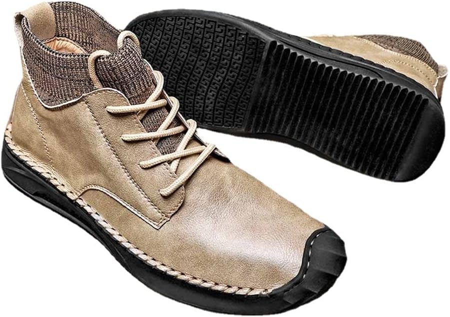 

Мужские повседневные лоферы MSYINGL, ручная строчка, комфортные туфли, мягкая кожаная обувь на щиколотку, высокие кроссовки на шнуровке для прогулок, коричневый