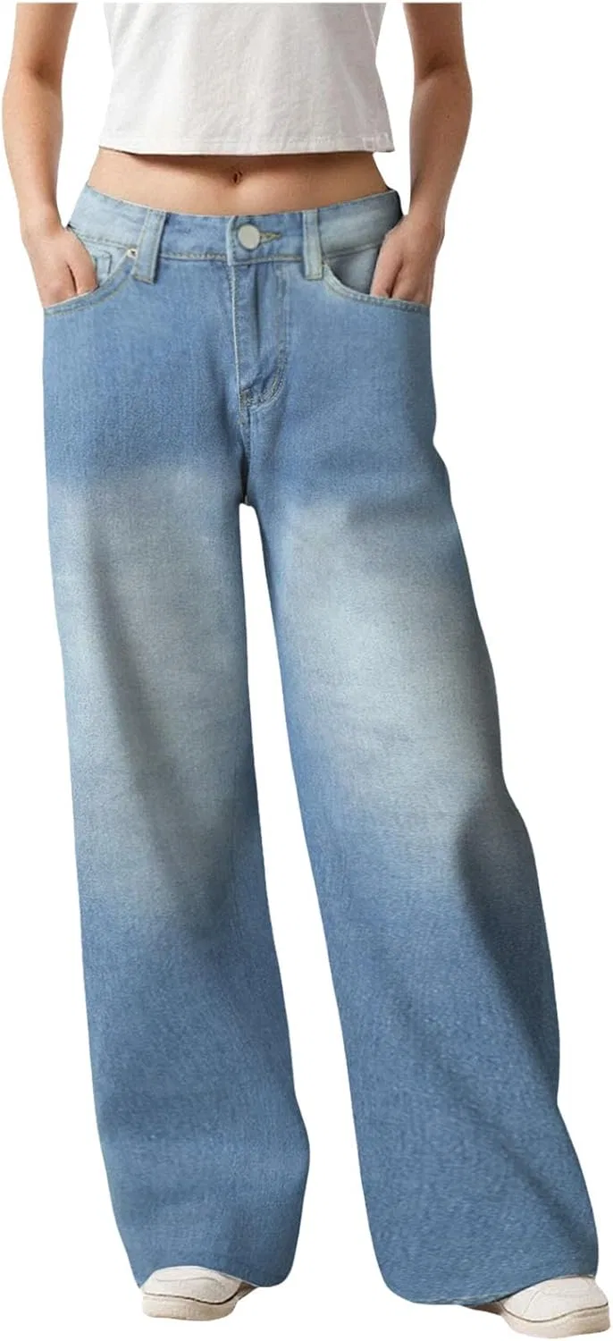 Джинсы прямые свободные, Wide Leg, Blue
