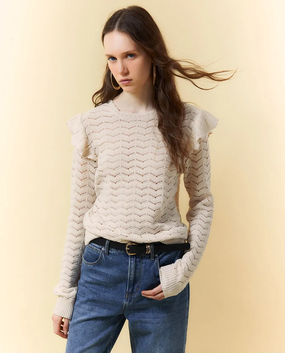 

Джемпер с ажурной отделкой и воланом Sfera, светло-бежевый