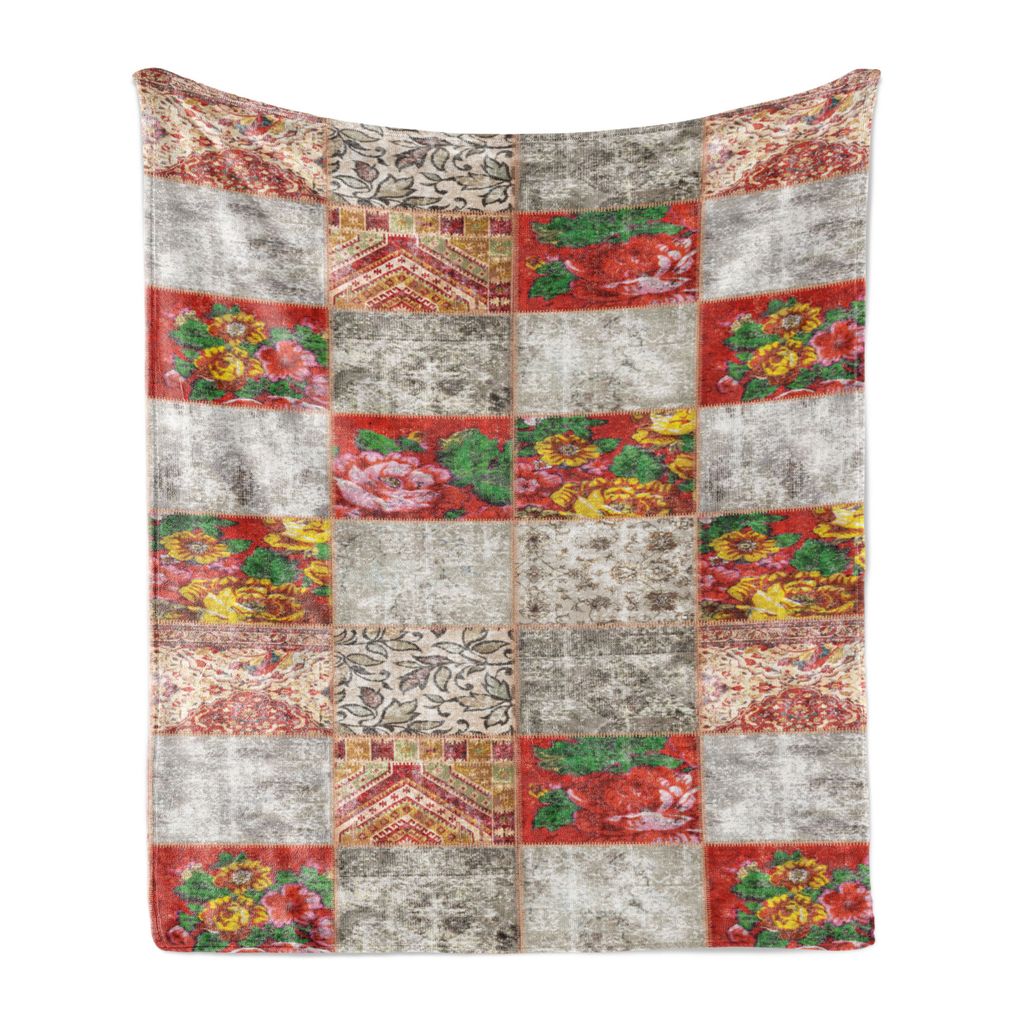 

ABAKUHAUS Flowers Мягкое фланелевое флисовое одеяло, Dirt Design Patchwork Art Пионы и восточные украшения, 175 x 230 см, Серо-коричневый, разноцветный, серый