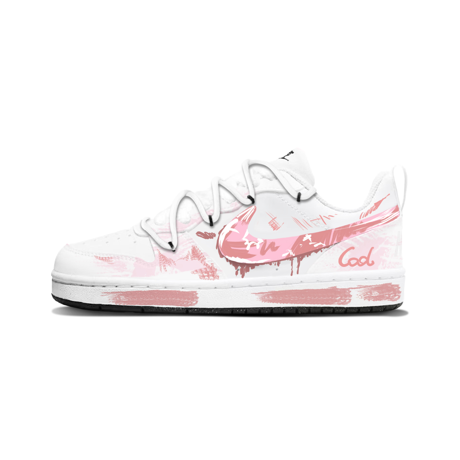 

Nike Court Borough Pink Mist Graffiti устойчивые к истиранию низкие детские скейтерские кроссовки бело-розовые унисекс