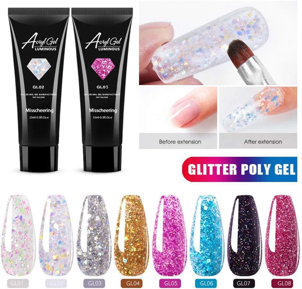 Полигель для наращивания ногтей ikasus Glitter Nail Gel, серебристый Ikasus, Silver — фото 4