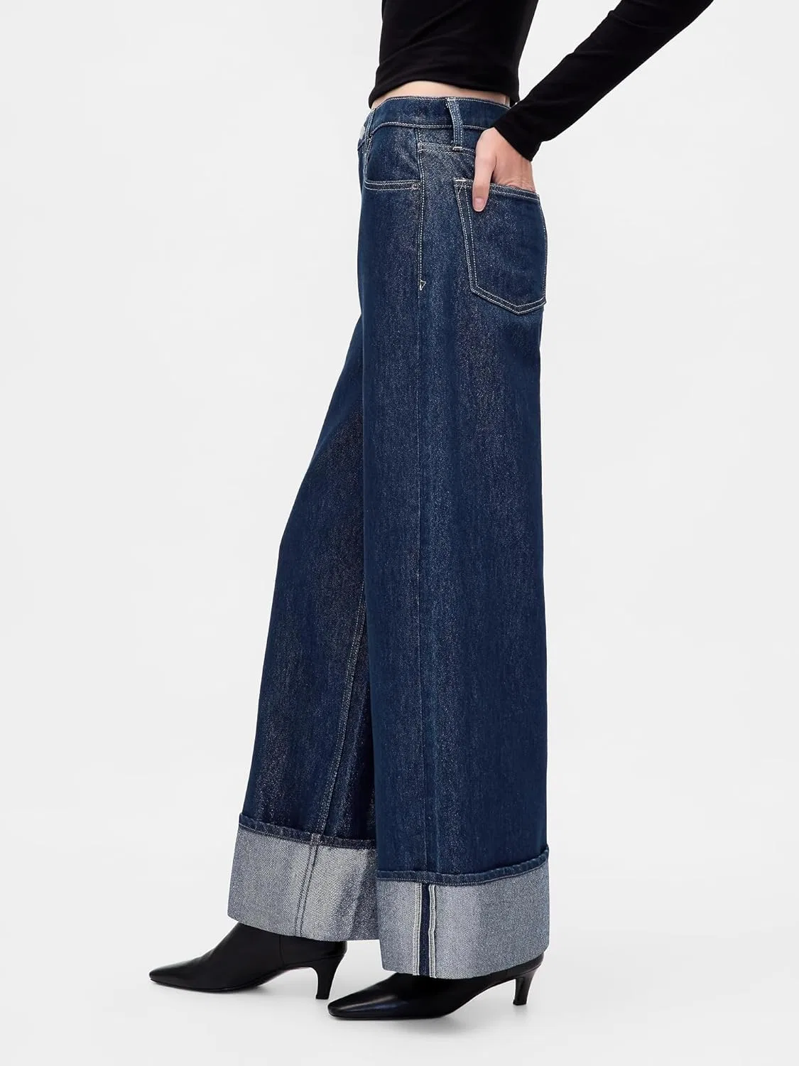 GAP Женские джинсы Mid Rise Baggy Cuffed, индиго — фото 3