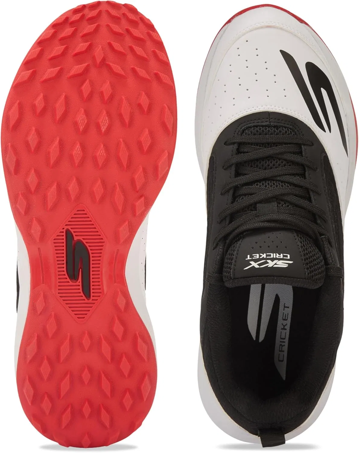 Мужские крикетные кроссовки Skechers Turf, верх из синтетической сетки, амортизация из ЭВА, резиновая подошва, White Black Red — фото 4