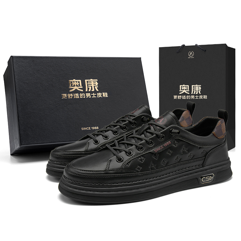 

Высокие износостойкие легкие быстросохнущие низкие скейтерские кроссовки мужские эксклюзивная коробка AOKANG, черный [Стандарт]