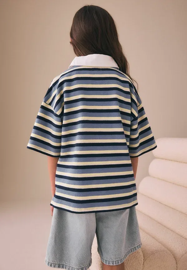 Футболка поло Regular fit с коротким рукавом Next, синяя полоска — фото 2