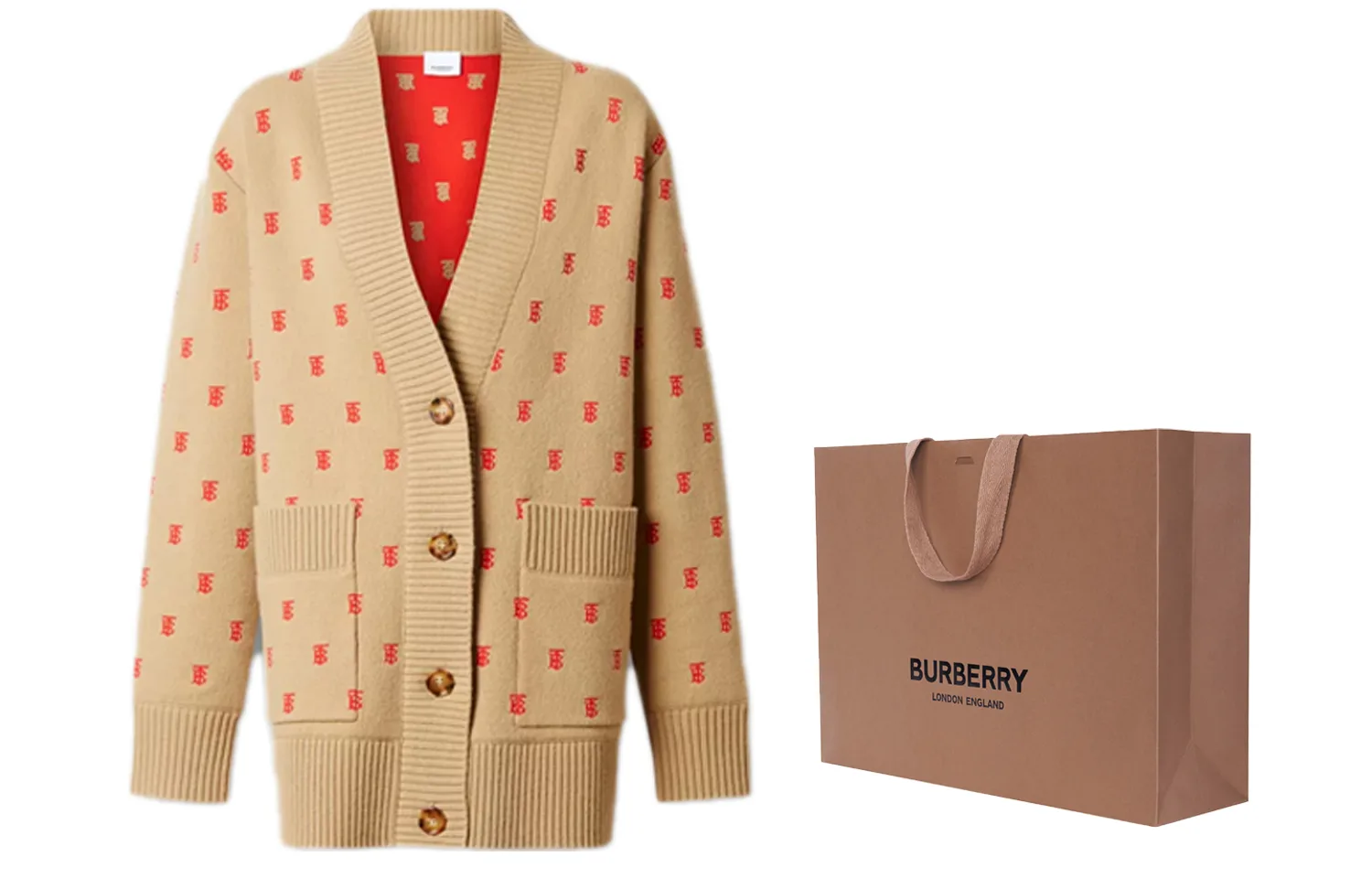 Кардиган Burberry, женский, бежевый, лесной стиль — фото 4