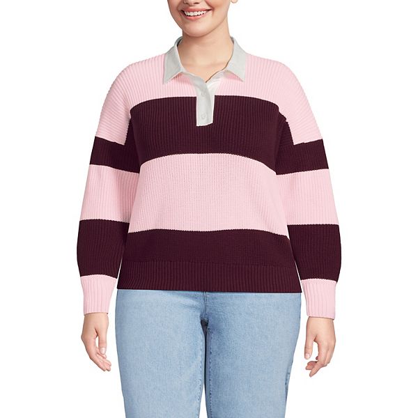 

Рубашка-регби Drifter с воротником-стойкой, plus size Lands' End, Burgundy Pink Rugby