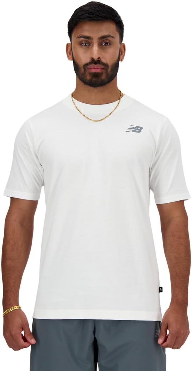 

Мужская футболка New Balance с коротким рукавом и графическим принтом в виде арки (MT41985), белый
