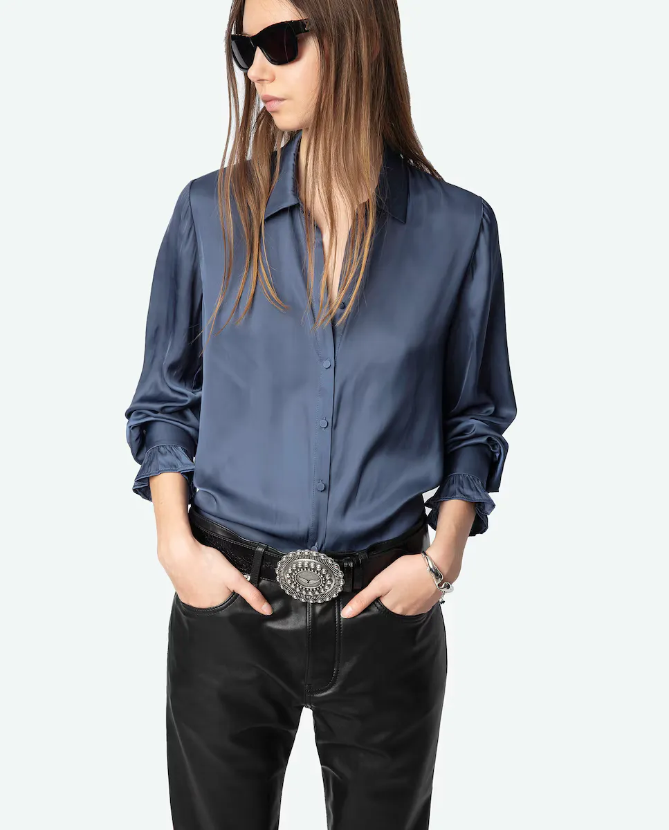 

Thely женская атласная рубашка с длинным рукавом Zadig & Voltaire, синий
