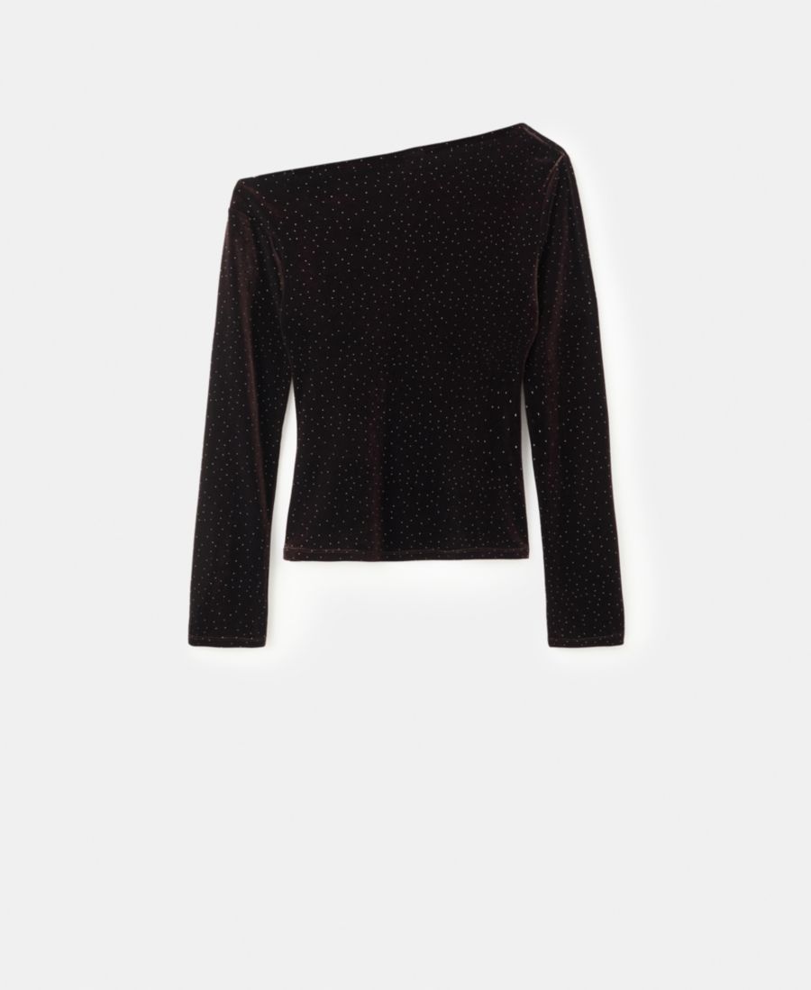 

Женский асимметричный бархатный топ с блестками MANGO, Brown