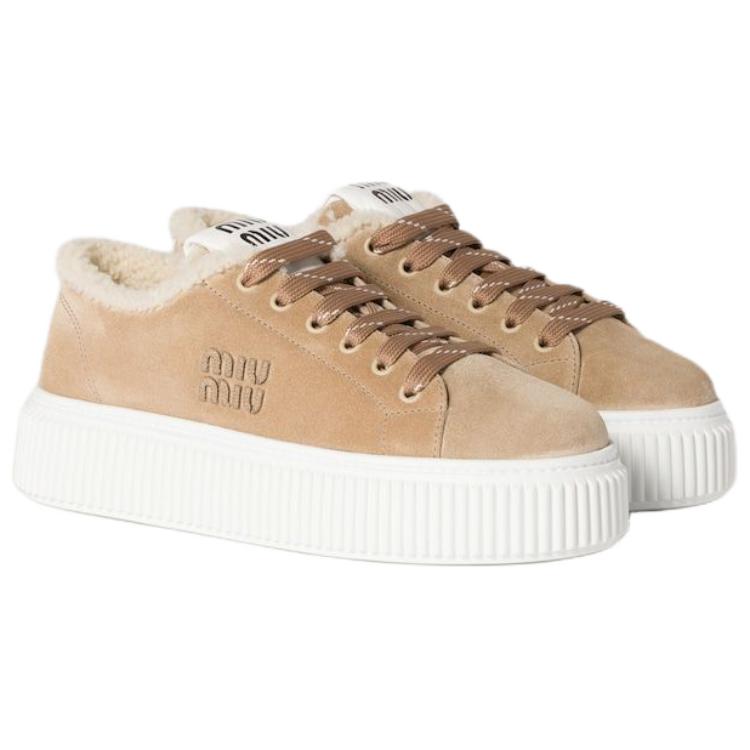 MIU MIU Женские лоу-топ скейтерские кроссовки light brown — фото 4