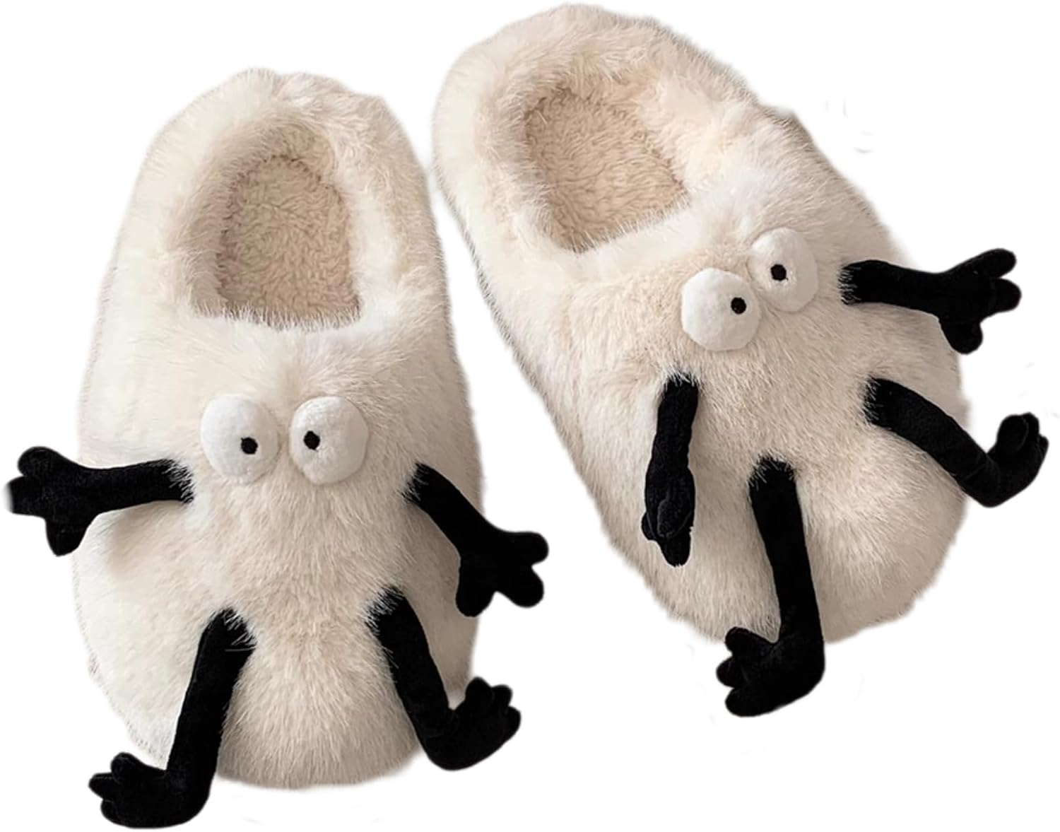 

YPNMR Милые пушистые тапочки с большими глазами для женщин и мужчин, меховые домашние тапочки для пар, зимние теплые, белый