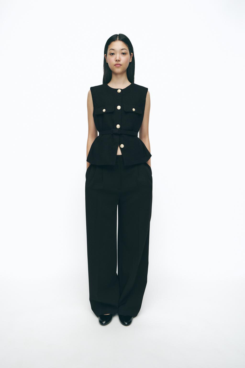 

Текстурированный жилет с поясом ZARA, черный