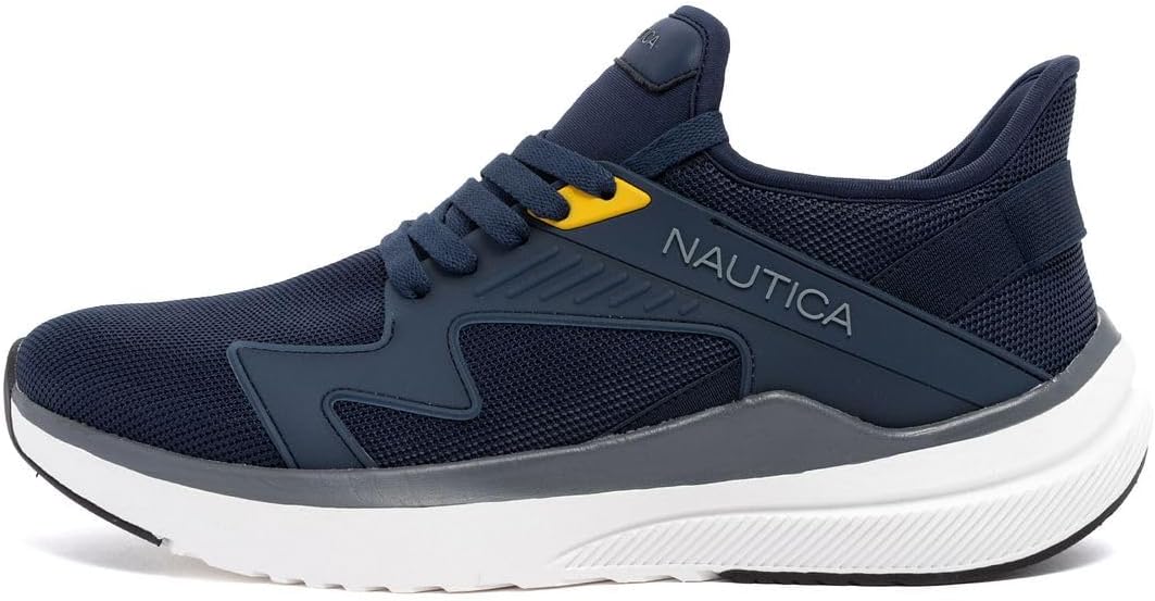 Мужские легкие кроссовки Nautica для повседневной носки с шнуровкой - верх из дышащего трикотажа и искусственной кожи, амортизирующая стелька и резиновая подошва, удобные обувь для ходьбы на весь день - Theodoor, темно-синий — фото 2