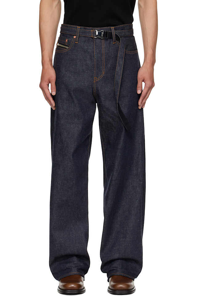 

Джинсы с поясом Sacai, индиго