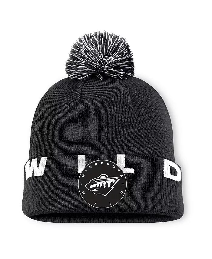 

Мужская черная шапка Minnesota Wild Fundamental High Stick Cuff Knit с помпоном Fanatics