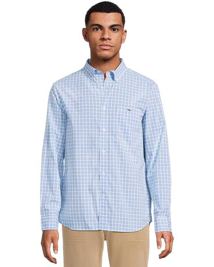 

Рубашка Vineyard Vines Tobago Check Perfect Wash Poplin Shirt, цвет Jake Blue