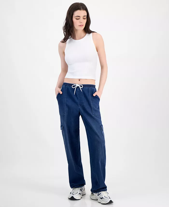 

Джинсы с завязками и накладными карманами Juniors' Drawstring Cargo Parachute Jeans Tinseltown, синий