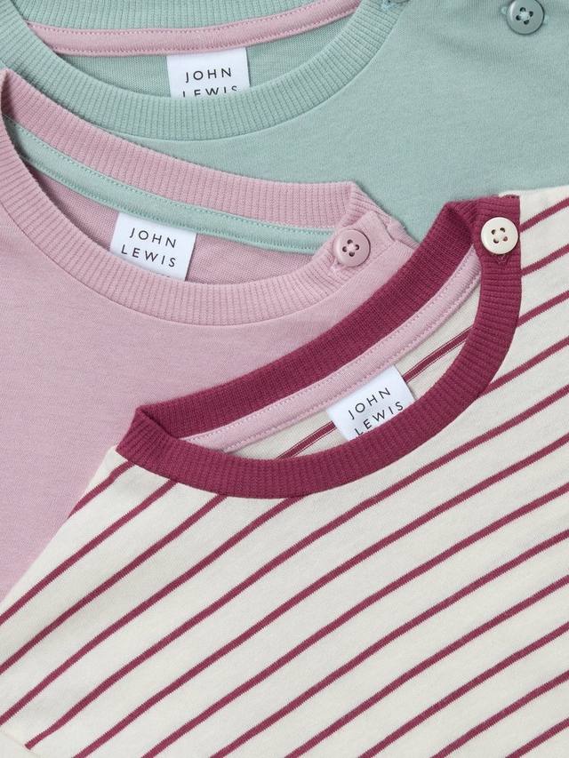 Детская хлопковая футболка с длинными рукавами John Lewis, Pack of 3, Pink — фото 3