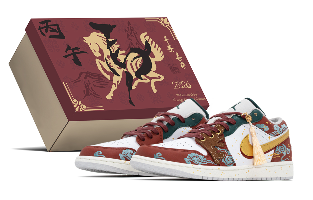 Jordan Air 1 CNY Box, Dunhuang Mural Abrasion Resistant Low top Vintage Basketball Shoes Unisex White Red