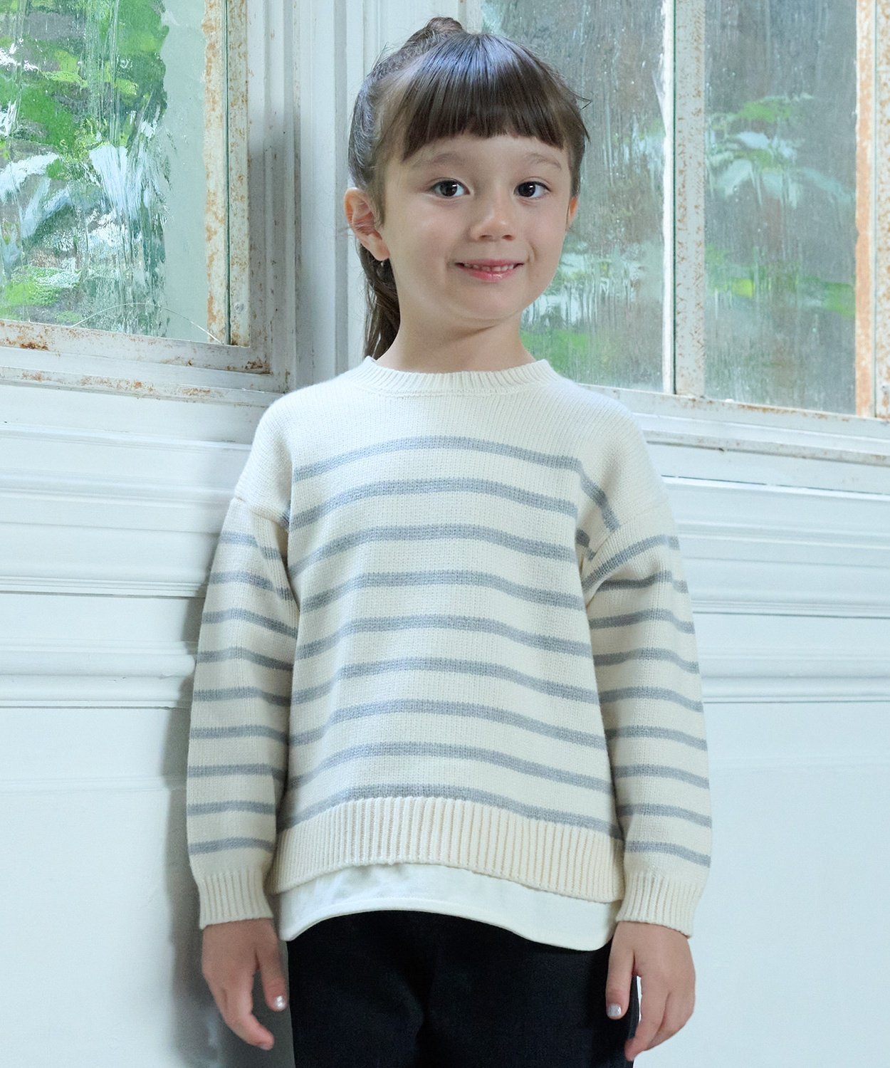 Вязаный свитер в полоску Petit main, Ivory