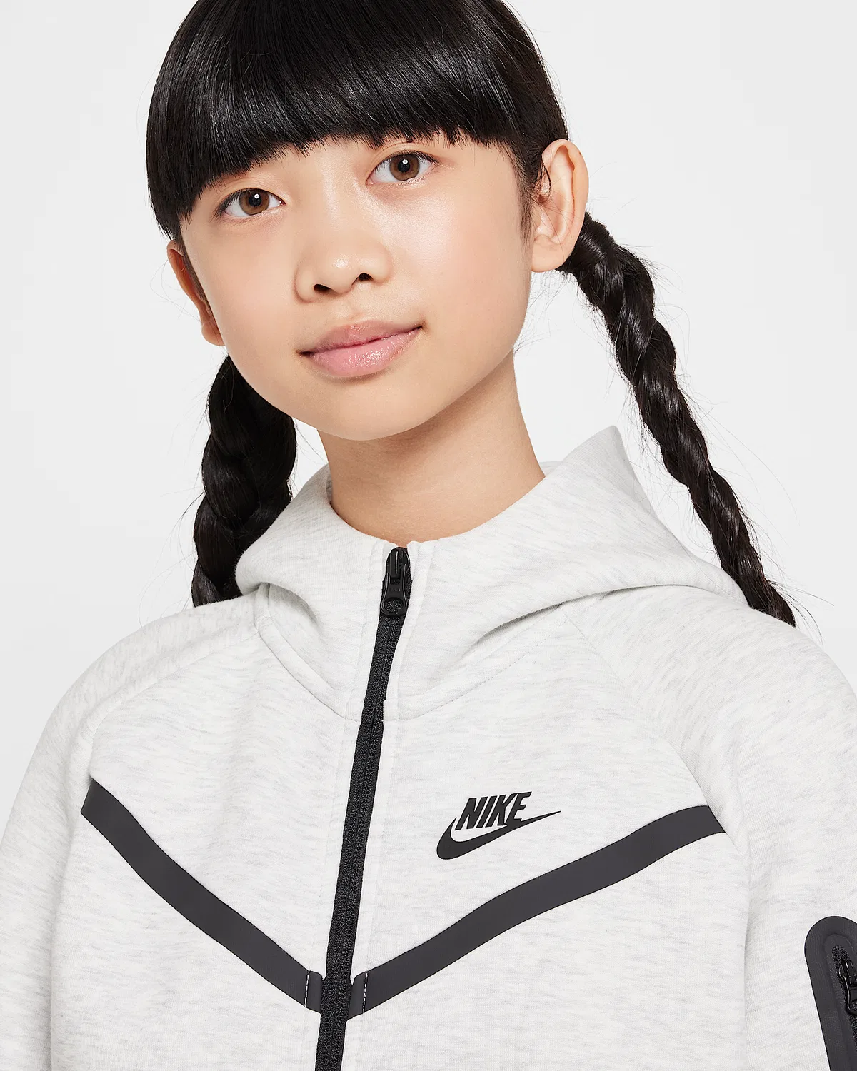 Детская худи на молнии Nike Sportswear Tech Fleece, Light Grey/Heather/Black/Black — фото 3