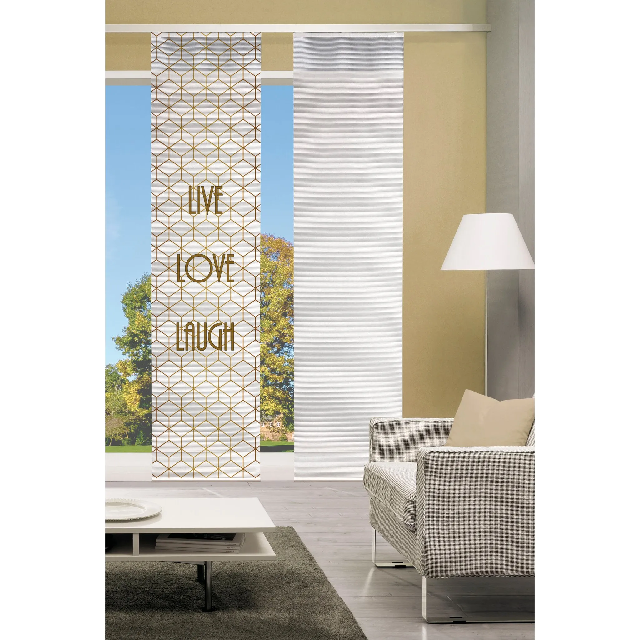 

Раздвижная штора Vision S «LIVE LOVE LAUGH», (1 шт.), ВxШ: 260x60, BAMBOO LOOK, цвет goldfarben