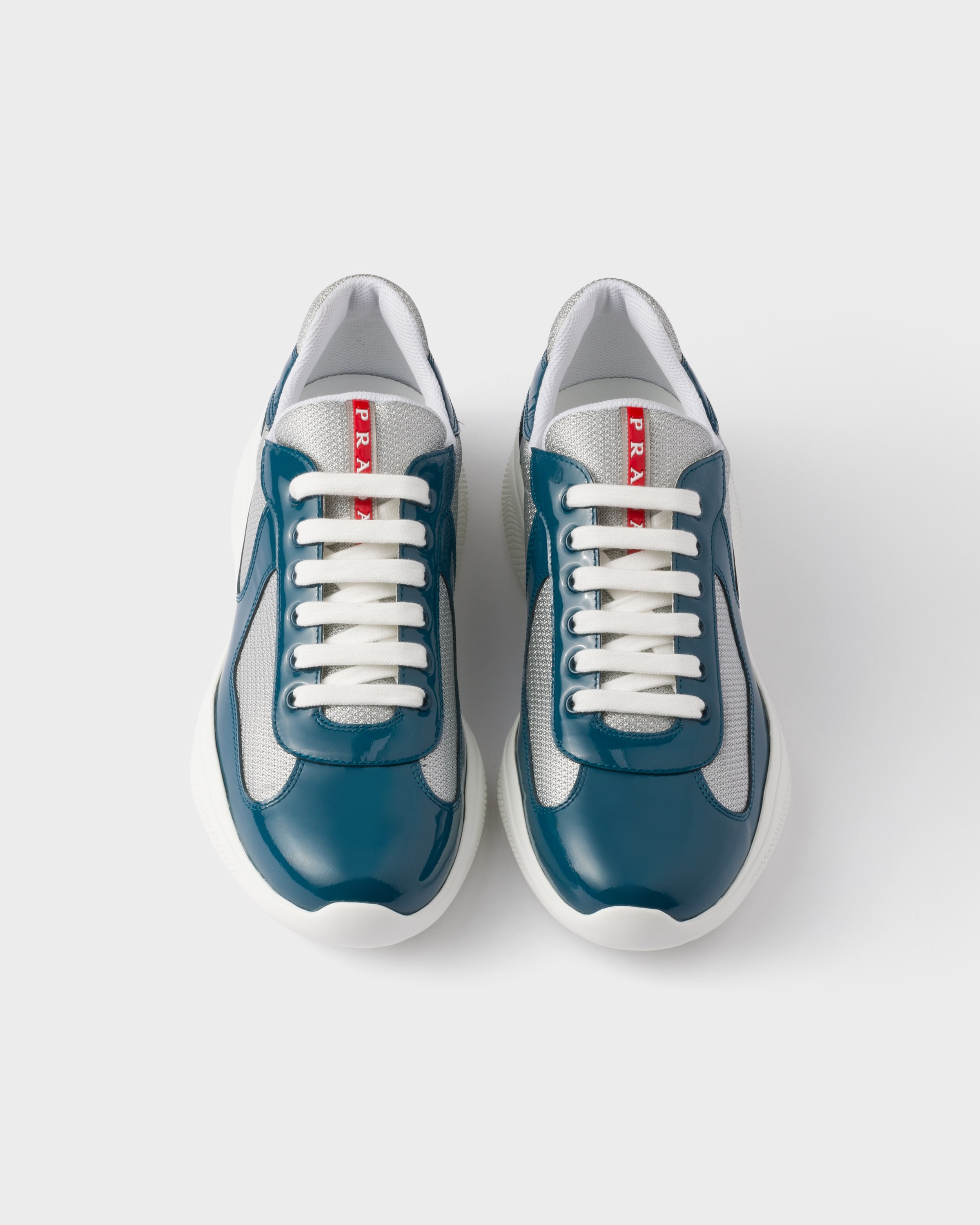 Кроссовки Prada America's Cup из лакированной кожи и технической ткани Prada, темно-бирюзовый/серебристый — фото 3