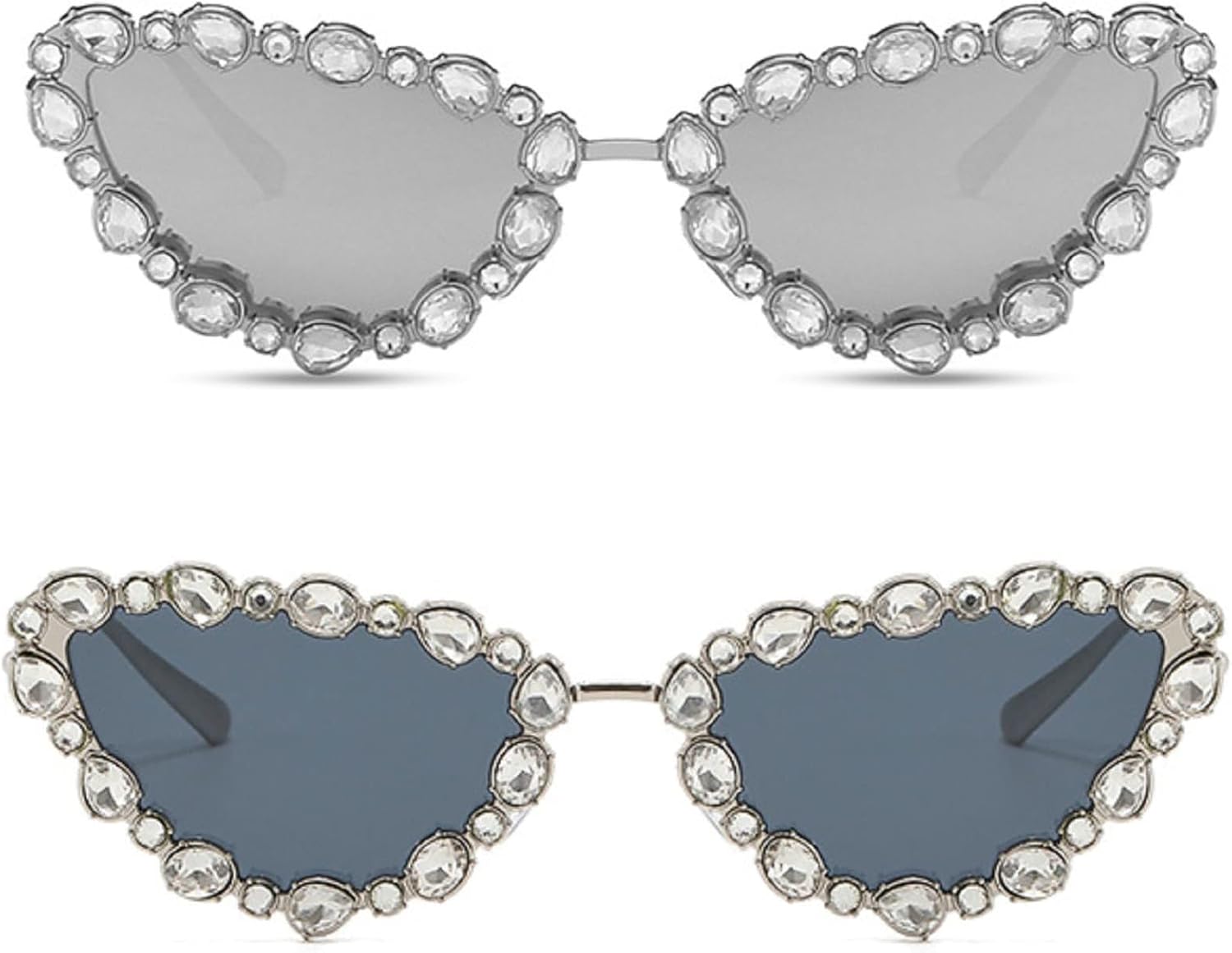 

Ретро-солнцезащитные очки «кошачий глаз» со стразами, винтажная металлическая оправа, бриллиантовые очки, блестящие солнцезащитные очки для женщин и девушек для вечеринок mincl, 2pcs-silver&silver Gray