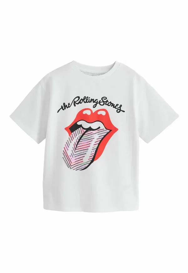 Футболка Next Regular Fit The Rolling Stones License Band T-Shirt, белый с пайетками — фото 3
